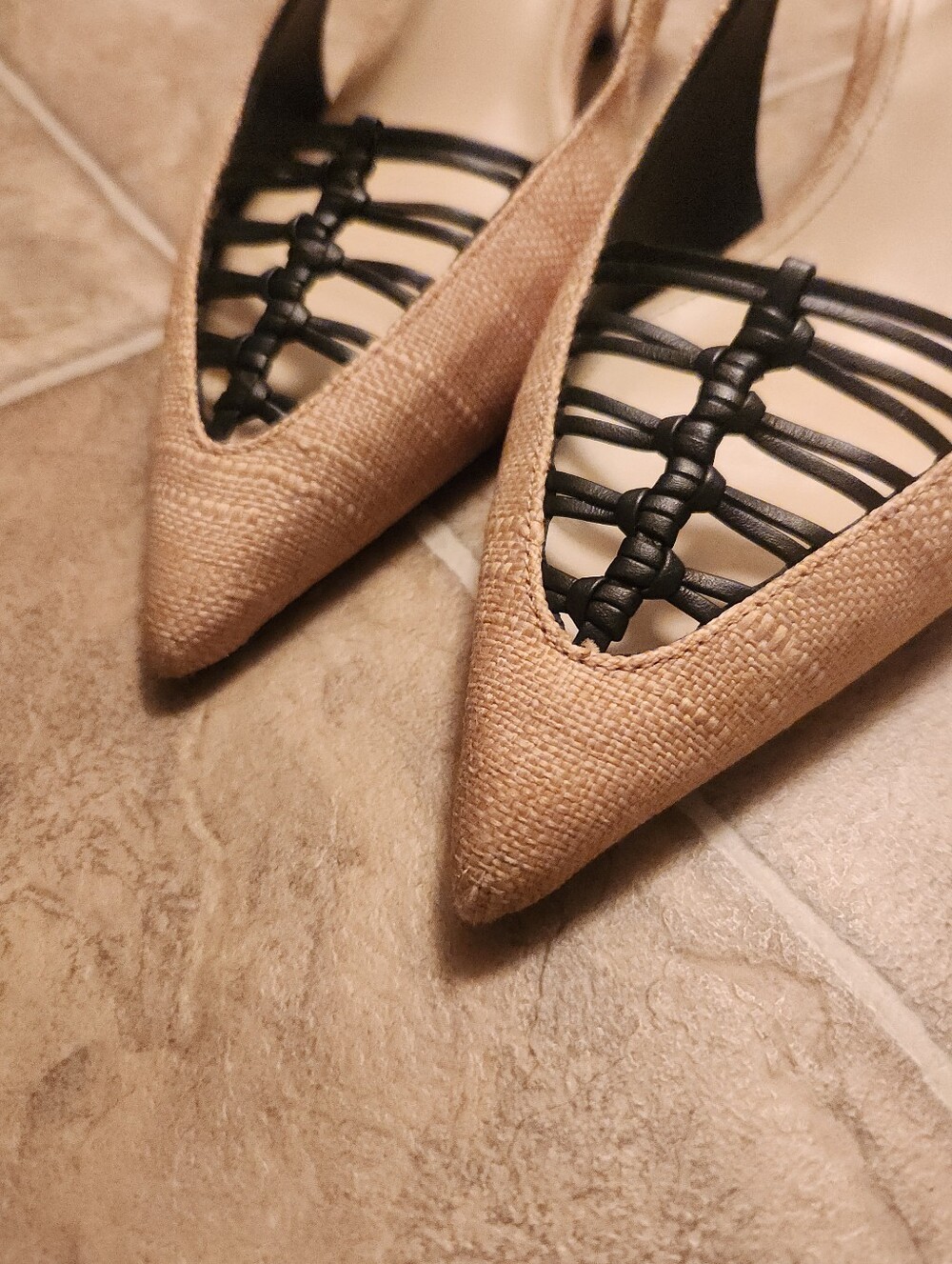 Larroude Beige and Black Slingback Kitten Heels - Picture 5 of 10